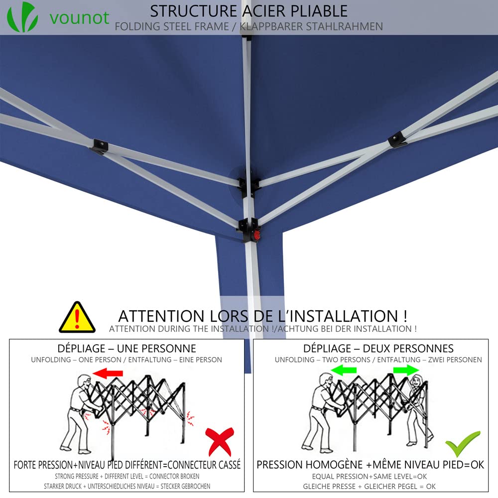 VOUNOT 3m x 3m Pop Up Gazebo with Sides & 4 Weight Bags & Carry Bag, Marquee Garden Party Tent Outdoor, Grey