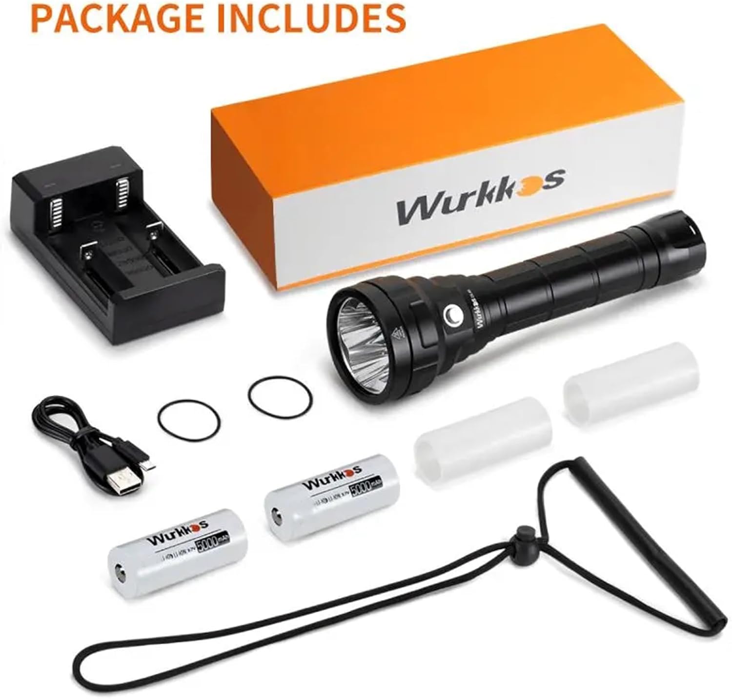 Wurkkos DL40 Dive Torch,Bright Max 5000 Lumen Diving Flashlight Scuba Diving Torch with 4 LH351D LED,Scuba Diving Equipment IPX8 Waterproof,High 90CRI Rechargeables Diving Torch
