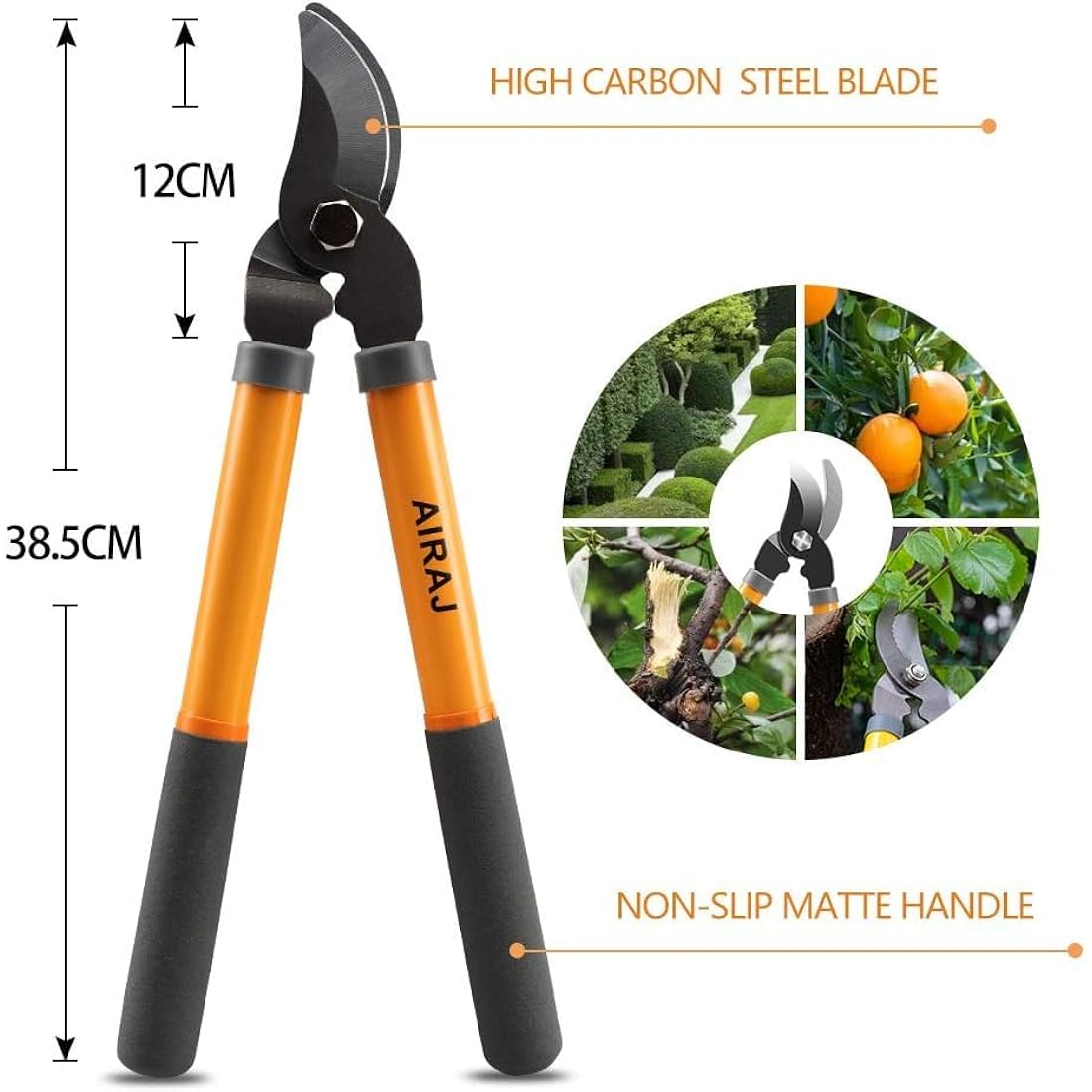 AIRAJ 40cm Tree Loppers,Loppers for Gardening with 3.5cm Cutting Capacity,Bypass Garden Lopper,Garden Shears Tool,Chops Branches Ease,More Power Branch Lopper