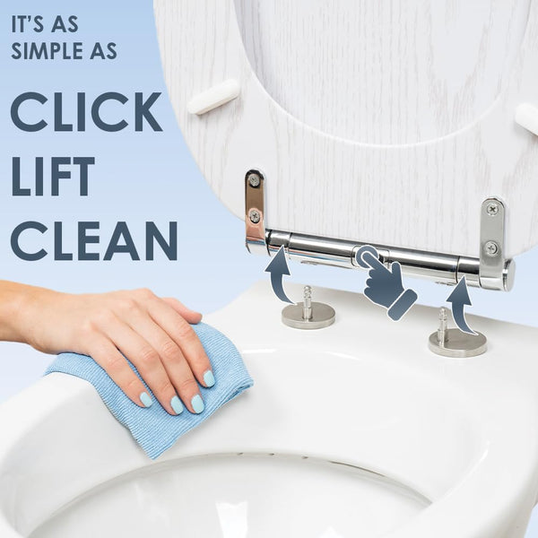 AQUALONA® Luxury Soft Close Toilet Seat - Moulded Wood - Stainless Steel Slow Close Hinges - Click, Lift & Clean Technology (Bamboo Toilet Seat)