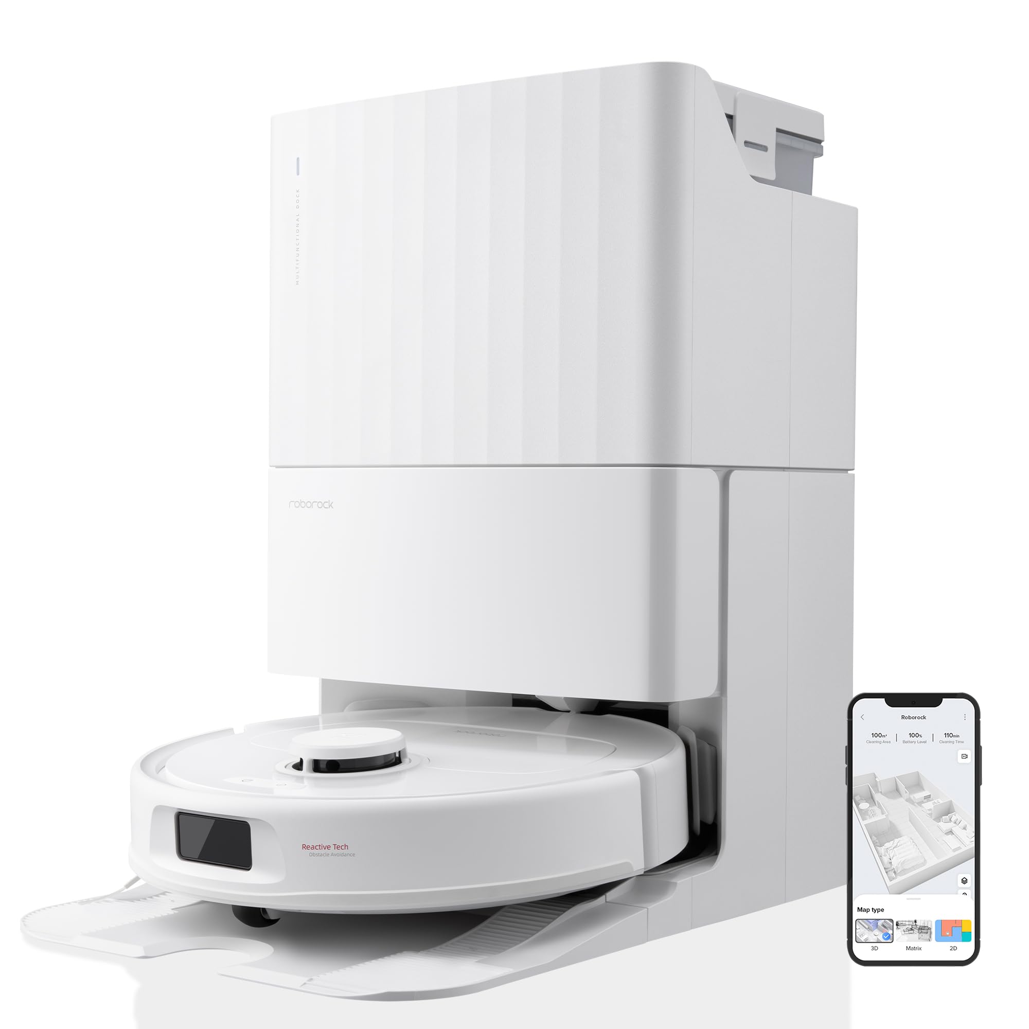 roborock Qrevo S Robot Vacuum Cleaner, 7000Pa Suction, LiDAR & Reactive Tech Obstacle Avoidance, Multifunctional Dock, Auto Mop Washing&Drying, Self-Emptying&Refilling, 10mm Mop Lifting (White)