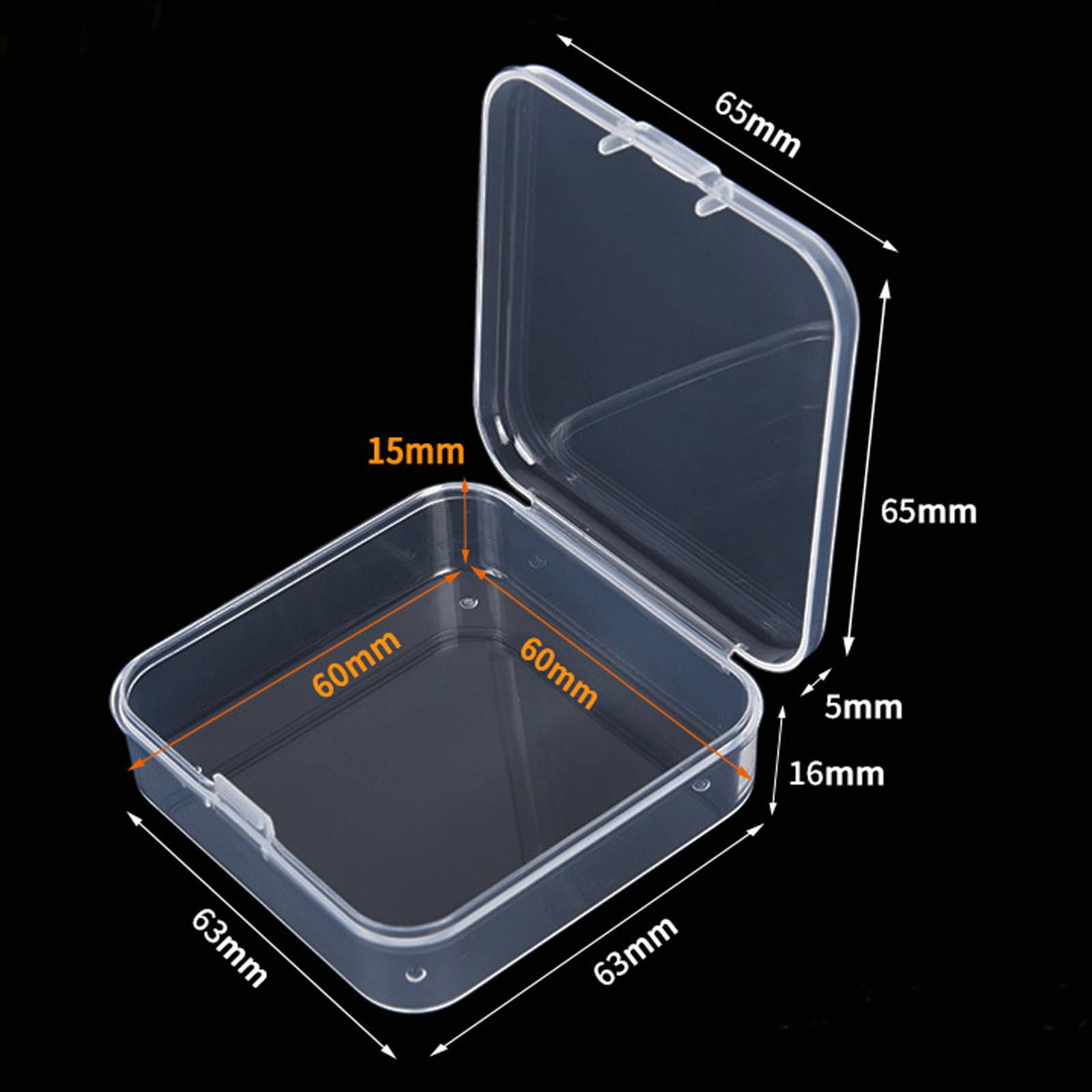Goodma 100 Pieces Square Empty Mini Clear Plastic Organizer Storage Box Containers with Hinged Lids for Small Items and Other Craft Projects (65 x 65