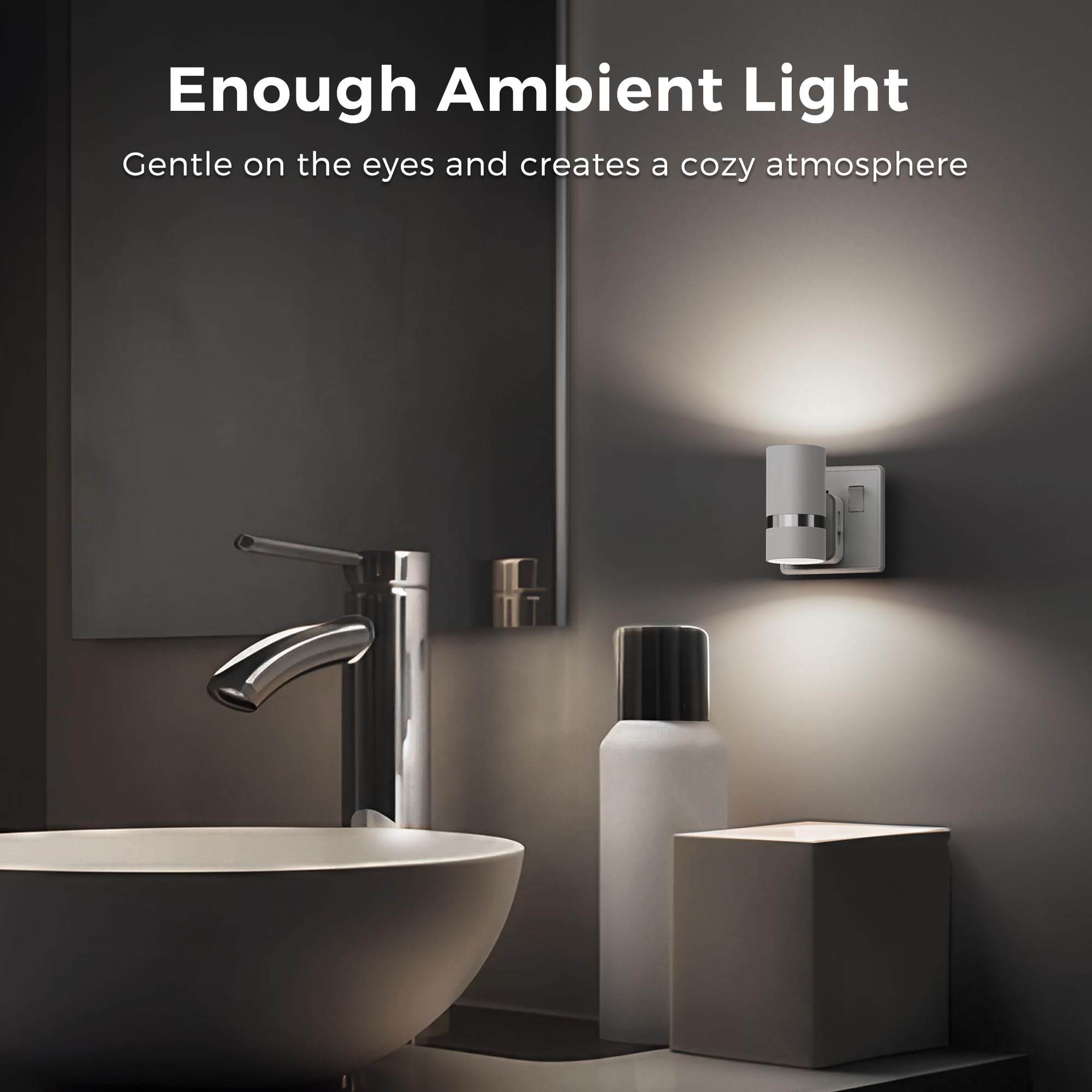 LOHAS-LED Night Light Plug in Wall, 1 Pack, Dimmable Nightlight, Dusk to Dawn Sensor, Brightness Adjustable 0-100LM, 3000K Warm White, Plug-in Modern Night Light for Hallway Bedroom Stair Bathroom