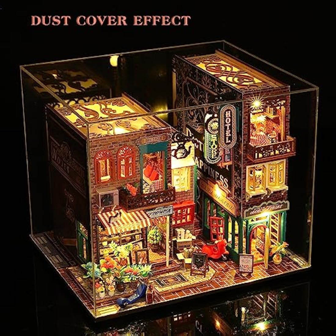 Spilay Diy Miniature House Kit with Wooden Furniture, DIY Dolls house Kit with Dust Proof Cover, Music Box and LED, 1:24 Scale Creative Gift for Women Girl Friend Lover ES009