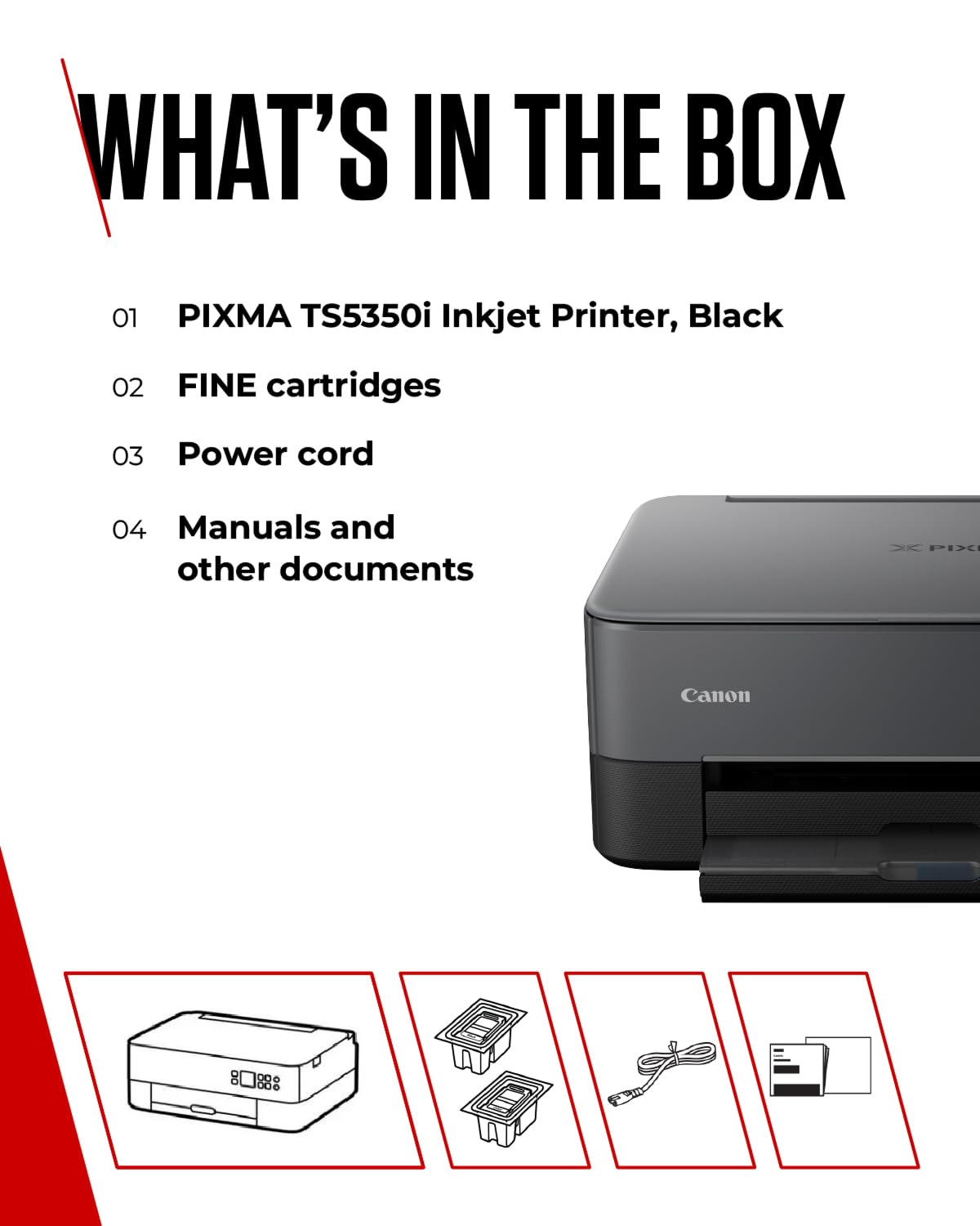 Canon PIXMA TS5350i Wireless Colour 3-in-One Inkjet Printer, Photo Paper Bundle (Black) - Compatible with PIXMA Print Plan; includes PP-201 Glossy II Photo Paper Plus, 20 sheets