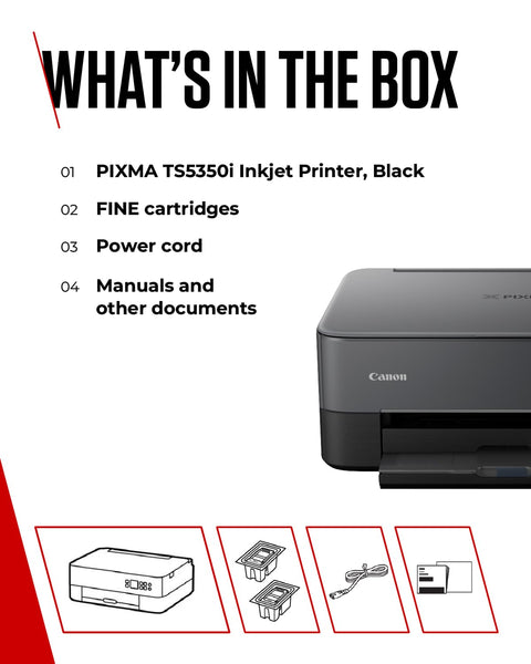 Canon PIXMA TS5350i Wireless Colour 3-in-One Inkjet Printer, Photo Paper Bundle (Black) - Compatible with PIXMA Print Plan; includes PP-201 Glossy II Photo Paper Plus, 20 sheets