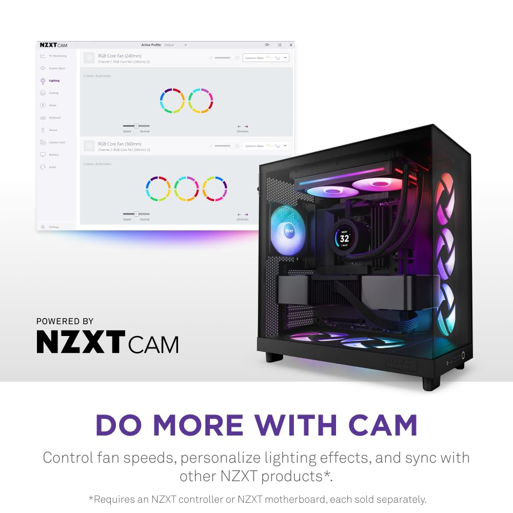 NZXT F420 RGB Core - 420mm Single-Frame Fan Unit with 3 x 140mm RGB Fans - Speed & Lighting Control - High Static Pressure & Airflow - Fluid Dynamic Bearings - 8 aRGB LEDs Per Fan - White