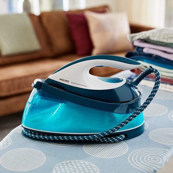 Philips PerfectCare Compact Steam Generator Iron, 1.5L Water Tank, Energy Saving, ECO Mode, No Burns with OptimalTEMP Technology, SteamGlide Soleplate (GC7840/26)