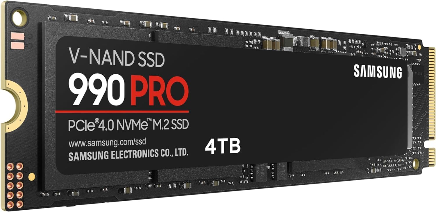 Samsung 990 PRO NVMe M.2 SSD, 2 TB, PCIe 4.0, 7,450 MB/s read, 6,900 MB/s write, Internal SSD, For gaming and video editing, MZ-V9P2T0BW