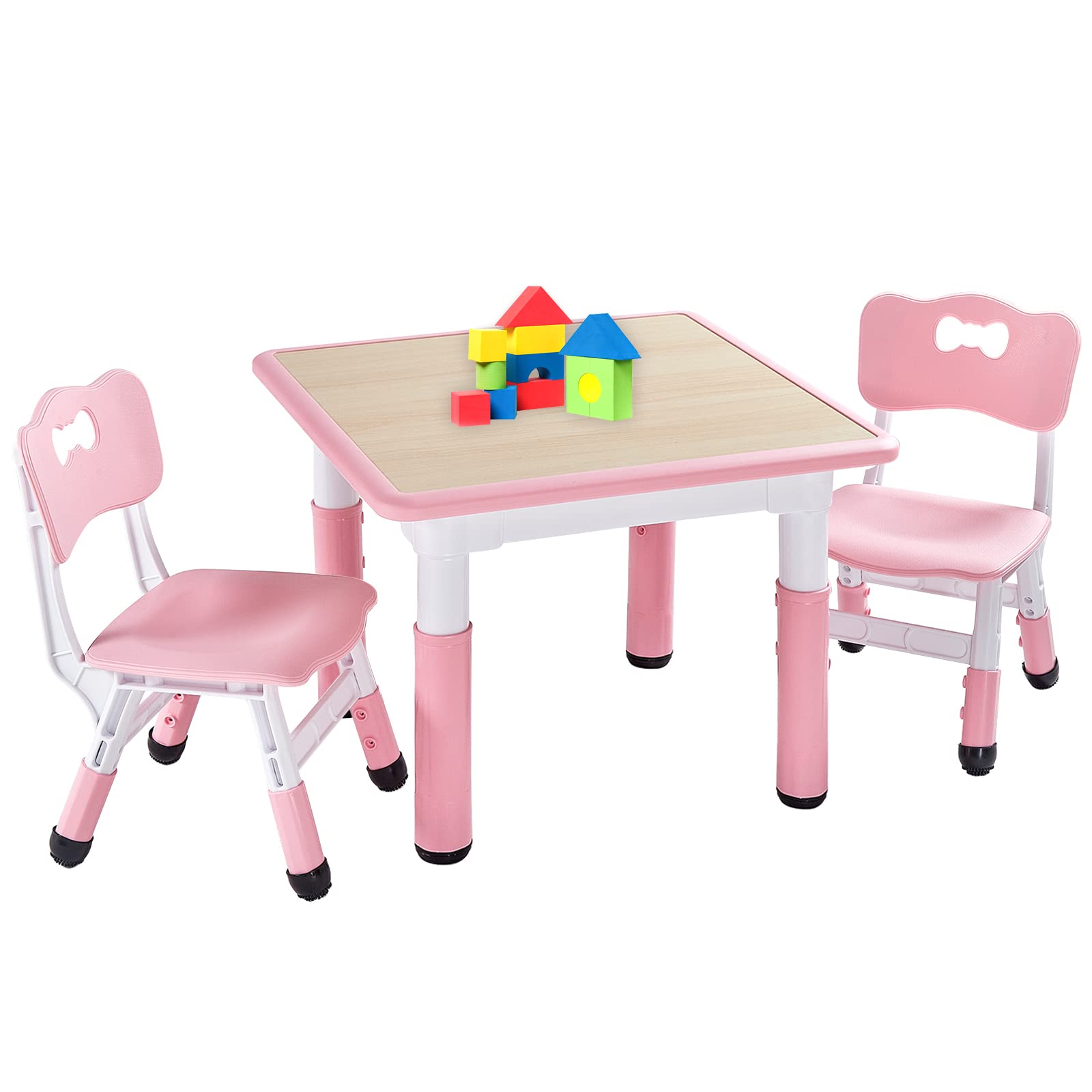 FUNLIO Kids Table and 2 Chairs Set, Height Adjustable Toddler Table and Chair Set for Ages 3-8, Easy to Wipe Arts & Crafts Table, for