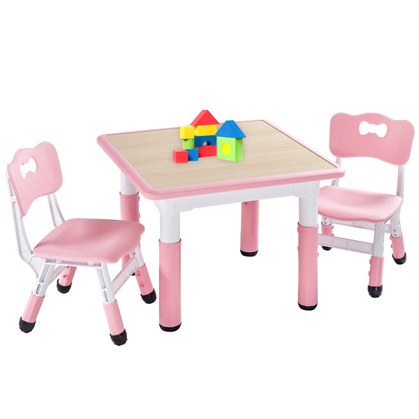 FUNLIO Kids Table and 2 Chairs Set, Height Adjustable Toddler Table and Chair Set for Ages 3-8, Easy to Wipe Arts & Crafts Table, for