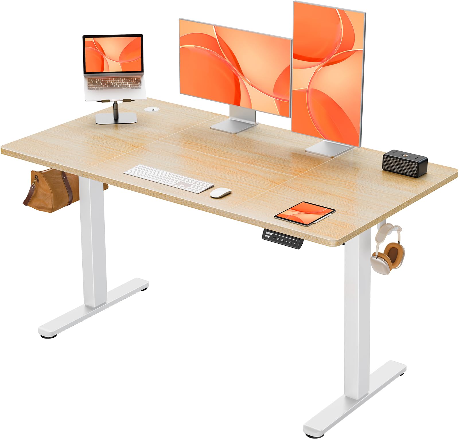 ErGear Electric Standing Desk Height Adjustable 160 x 80cm, Sit Stand Desk with 4 Memory Smart Pannel, Home Office Desk with Splice Board