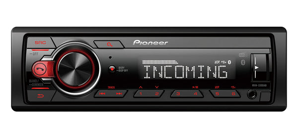 Pioneer MVH-330DAB 1-DIN receiver with DAB/DAB+, Bluetooth, Red illumination, USB and compatible with Android devices.