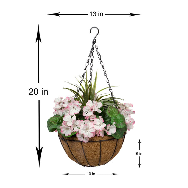 GreenBrokers 2X Artficial Round Coir Hanging Baskets with Pink Geraniums (Set of 2), 52cms