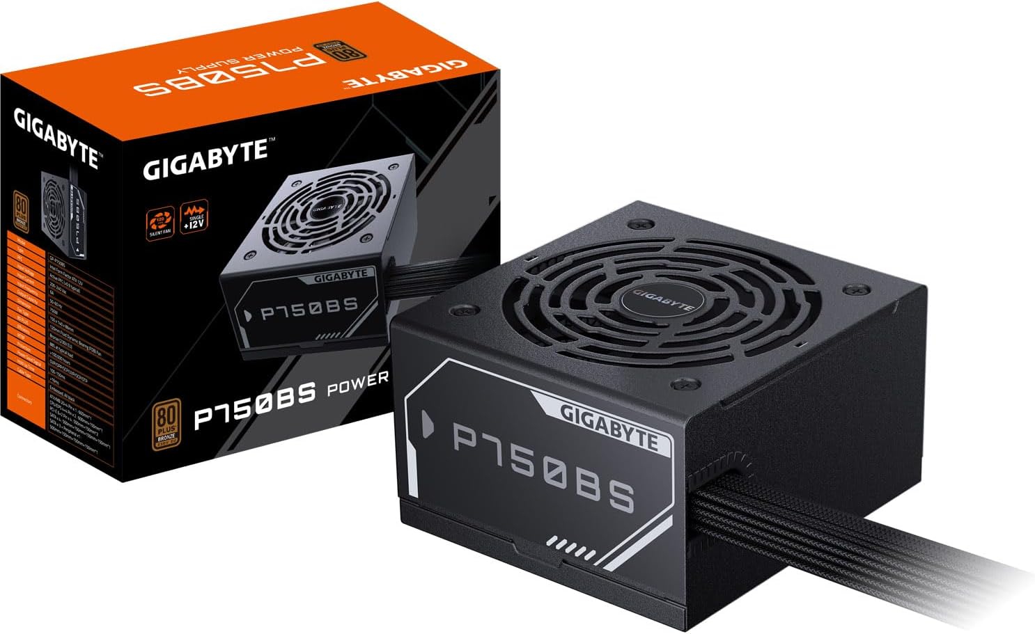 Gigabyte P750BS 80 Plus Bronze Non Modular 750w Power Supply Unit, Flat Cables, 3 Year Warranty