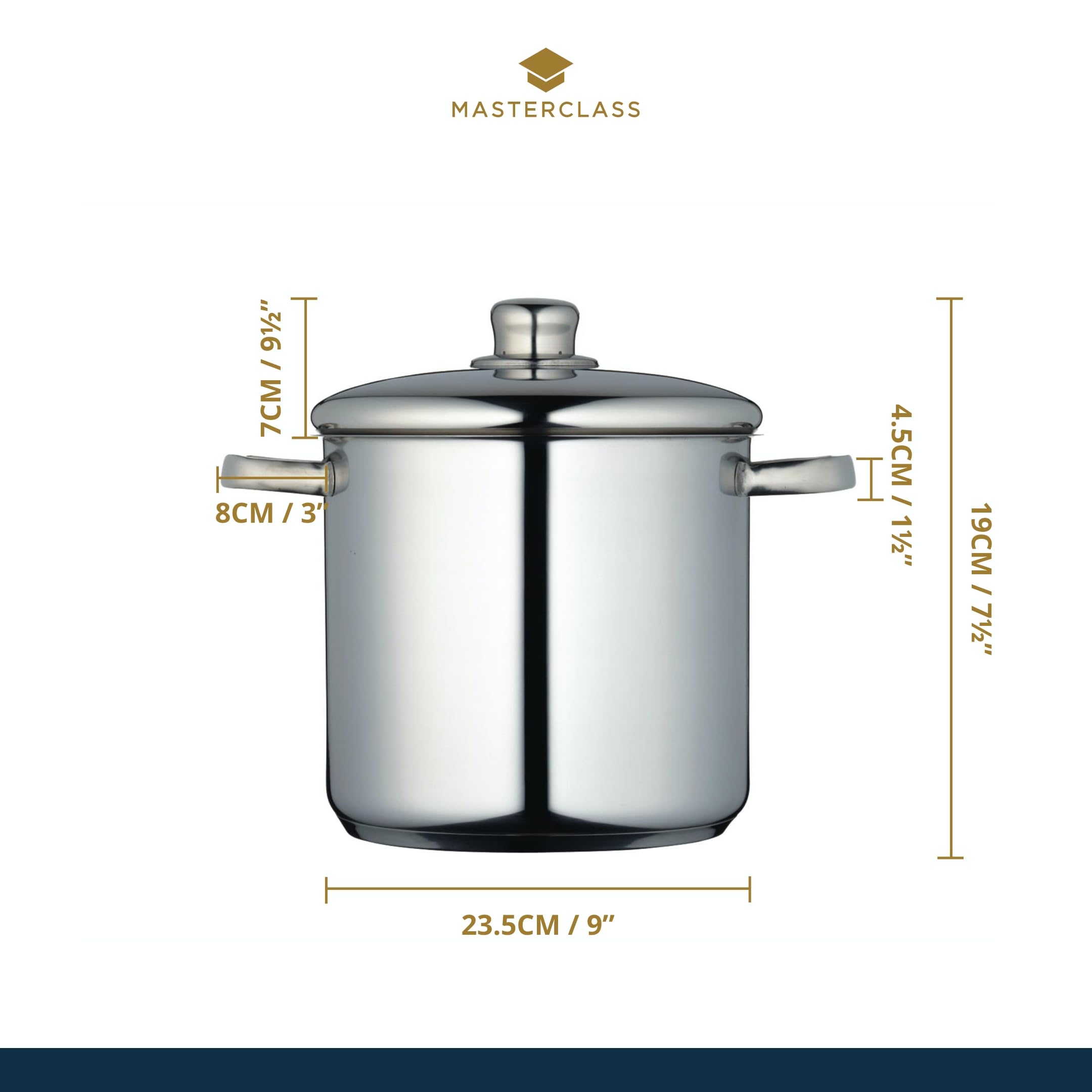 MasterClass Stock Pot With Lid 8.5L/24cm, Induction-Safe, Stainless Steel, Silver
