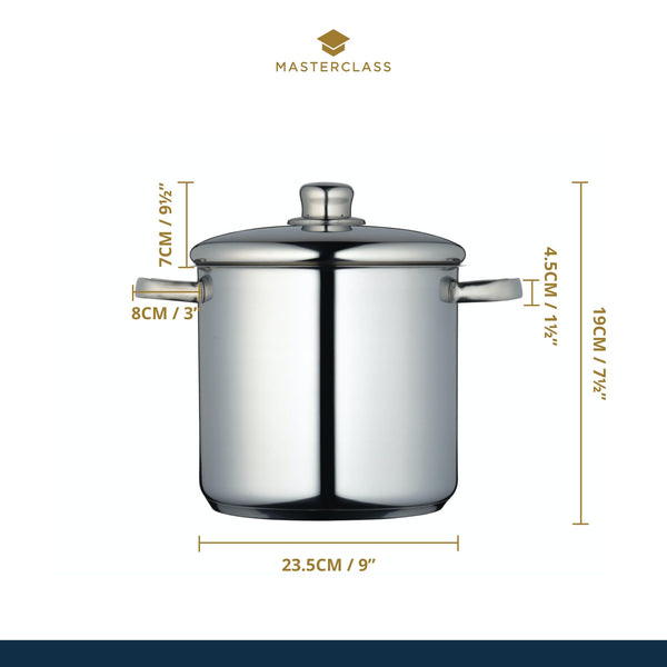 MasterClass Stock Pot With Lid 8.5L/24cm, Induction-Safe, Stainless Steel, Silver