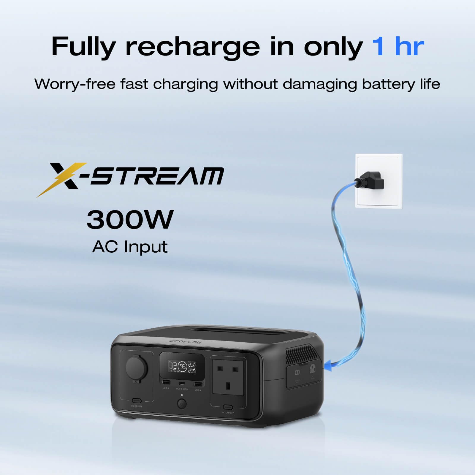 EF ECOFLOW RIVER 2 256Wh Portable Power Station with XT60 Cable, Solar Generator with LiFeP04, up to 600 W Power, Quick Charge in 1 Hour, Balcony Power for Camping/Emergency Power/Motorhomes/Home