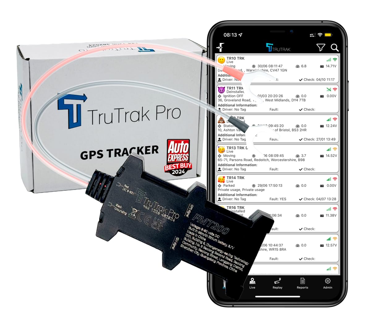 FMT100+ GPS Tracker - Real Time Vehicle Tracker Device - Van, Motorcycle, Caravan, Motorhome, Tractor, Coach, Bike & Car Tracker - Pay As You Go, 12-24V Self Install Including SIM & Data