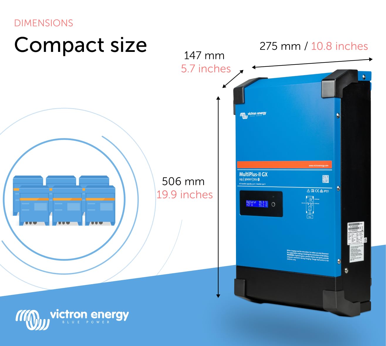 Victron Energy MultiPlus-II GX Pure Sine Wave Inverter Charger for 35 amp Battery, 3000VA 48-Volt 230V