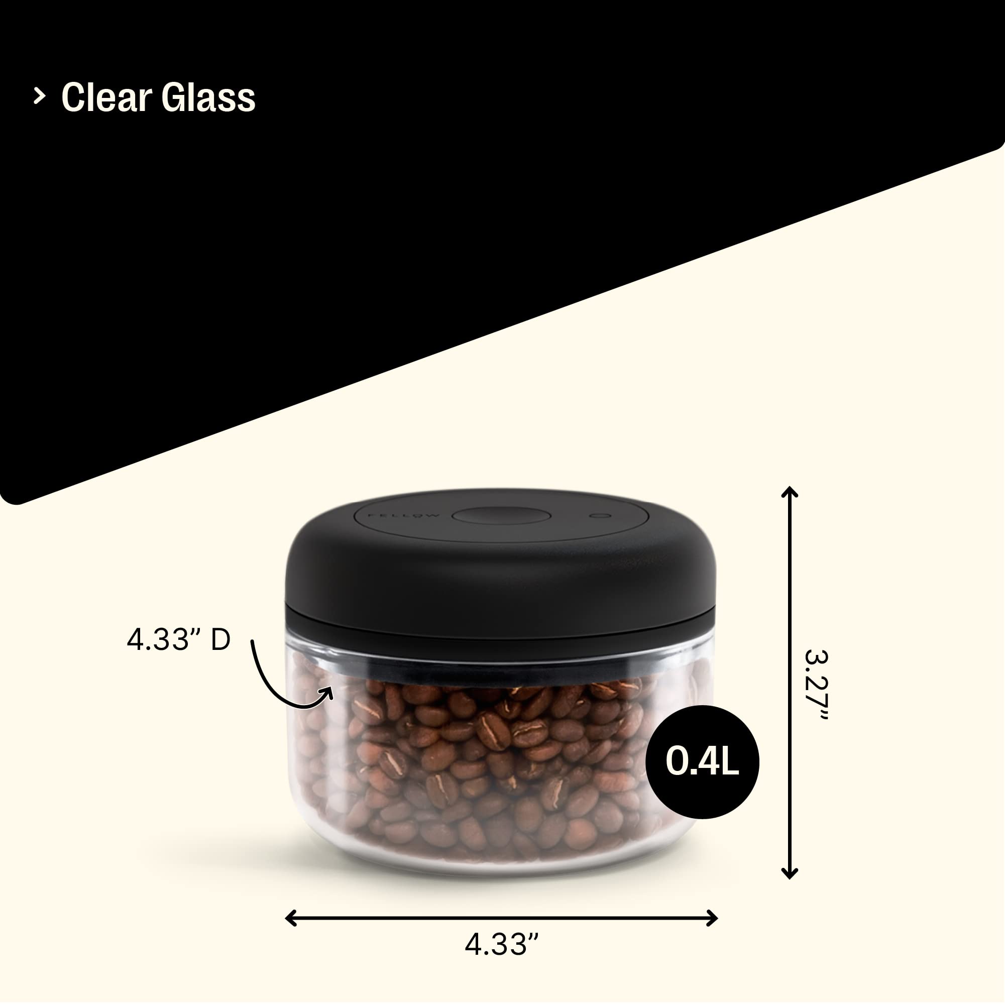 Fellow Atmos Vacuum Canister for Coffee & Food Storage - Airtight Sealed Container, Clear Glass, Small Coffee Bean Storage, 0.4 Litre Jar