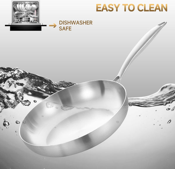 Inqibee 30 CM Tri-Ply Stainless Steel Frying Pan with Lid,Skillet,Induction Cooking Pan,Dishwasher and Oven Safe,Detachable Handle