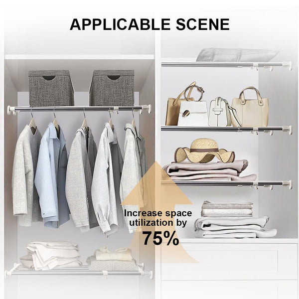 Hershii Adjustable Wardrobe Tension Shelf Divider Heavy Duty Expandable Clothes Hanging Rail Extra Long Cupboard Closet Organizer Garment Storage Rack