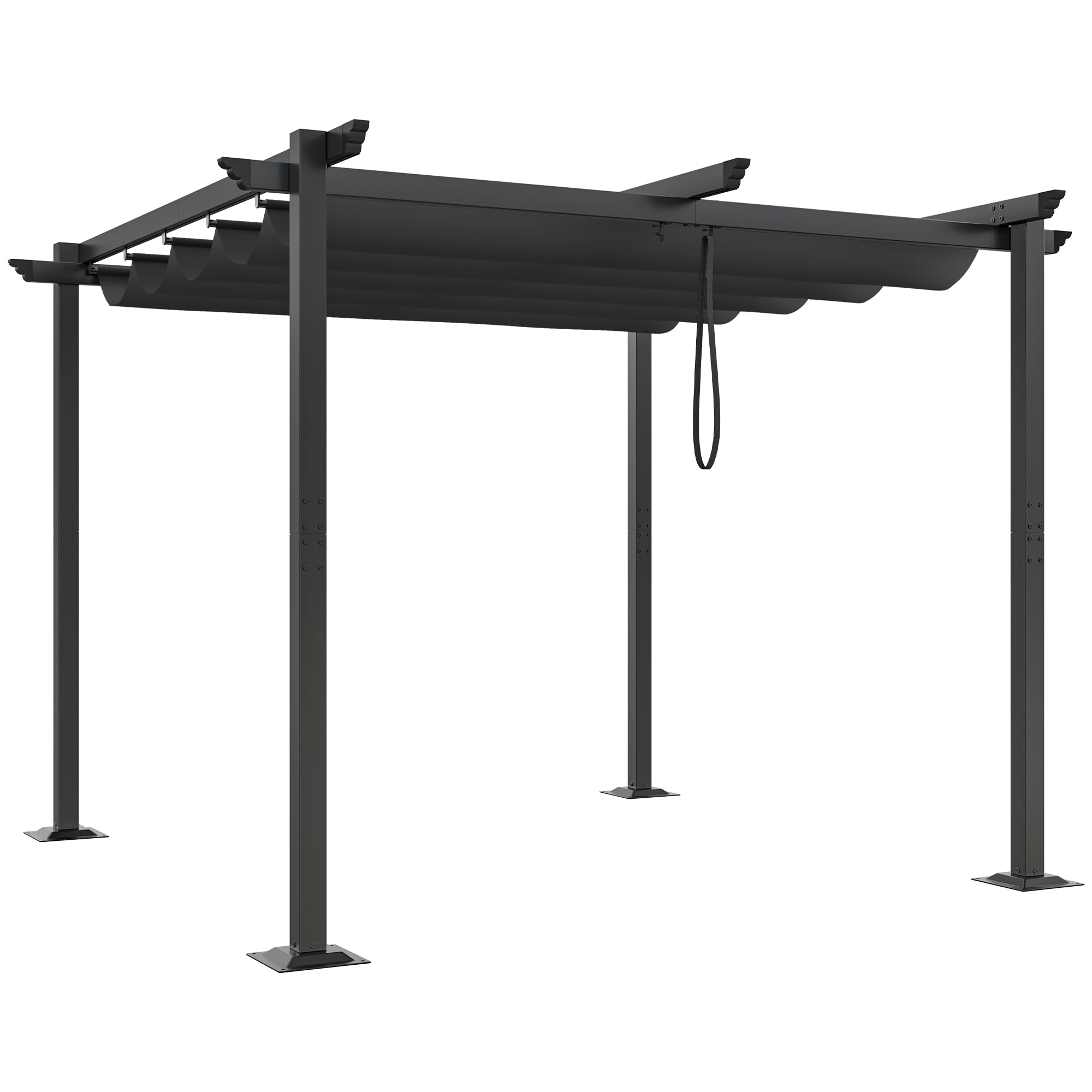 Metal Pergola with Retractable Roof, Outdoor Pergola Includes Water-Resistant and SPF 15 PU Coated Canopy, Sun Shade for Barbecue Events, Garden Parties, and Lawn in Dark grey 3x3Meter