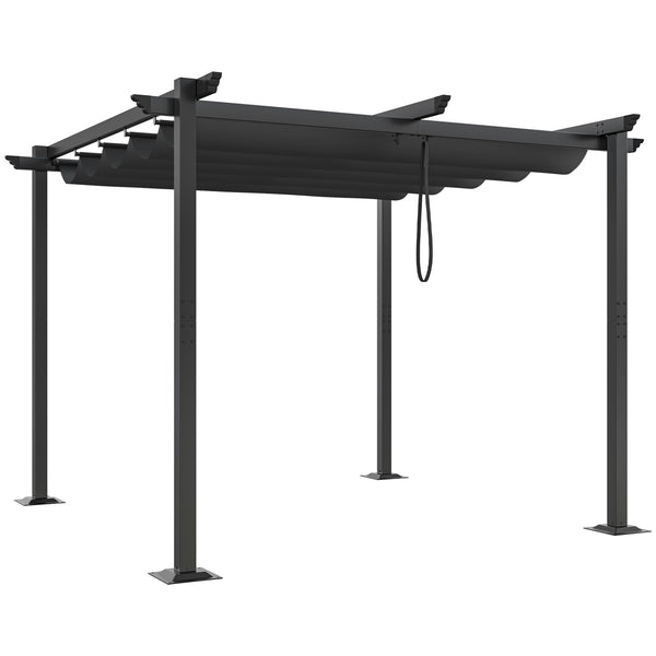Metal Pergola with Retractable Roof, Outdoor Pergola Includes Water-Resistant and SPF 15 PU Coated Canopy, Sun Shade for Barbecue Events, Garden Parties, and Lawn in Dark grey 3x3Meter