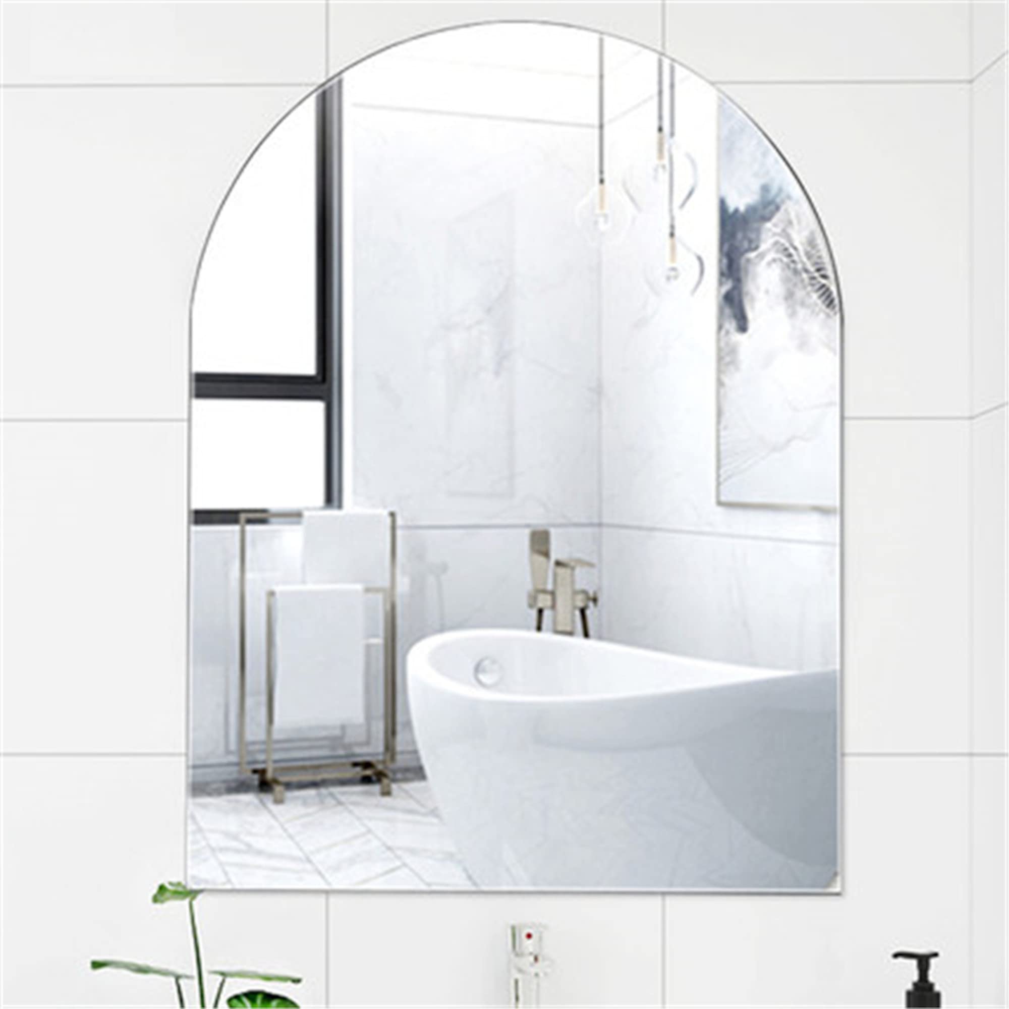 ENKI - Horizon Frameless Arched Polished Edge Glass Wall Mirror (40cm x 60cm) for Bathroom, Bedroom, Living Room & Hallway  Durable, Easy to Install,