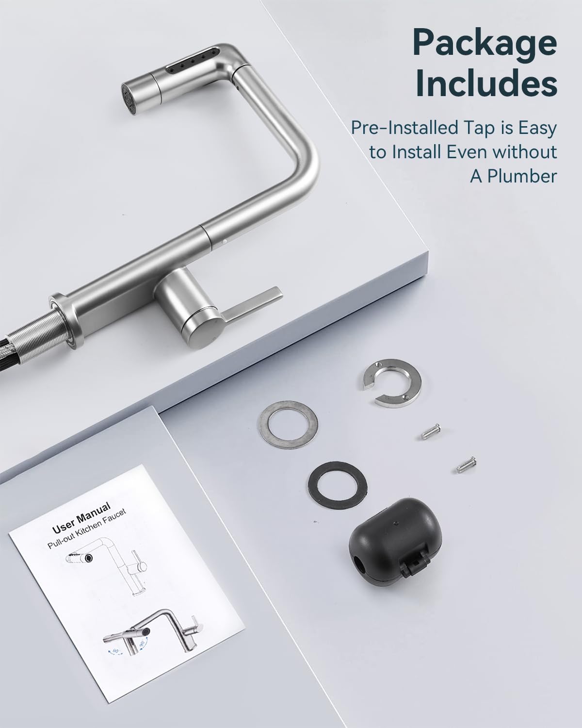 Warmiehomy 5 Modes Kitchen Taps Mixer with Pull Out Spray,High Arc 360° Swivel Dual Spout Pull Down Stainless Steel Kitchen Sink Taps,Brushed Nickel