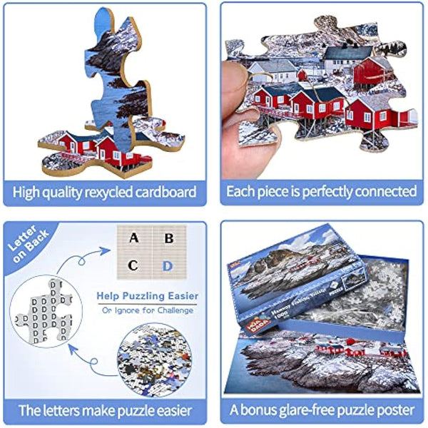 HUADADA Jigsaw Puzzles for Adults 1000 Piece Jigsaw Puzzles for Adult,JigsawPuzzle 1000 Pieces for Adults Challenging Puzzle Games（Hamnoy Fishing Village）