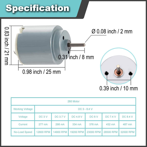 2 Pcs 545 Micro Motor DC 3.7-7.4 V 23500 RPM Long Shaft High Torque Gear RC Power Wheel Mini/Small Motor with Spring Wire, for RC Toy Car/Robot/Mini Fan/Electric Drill/UAV/DIY/Test