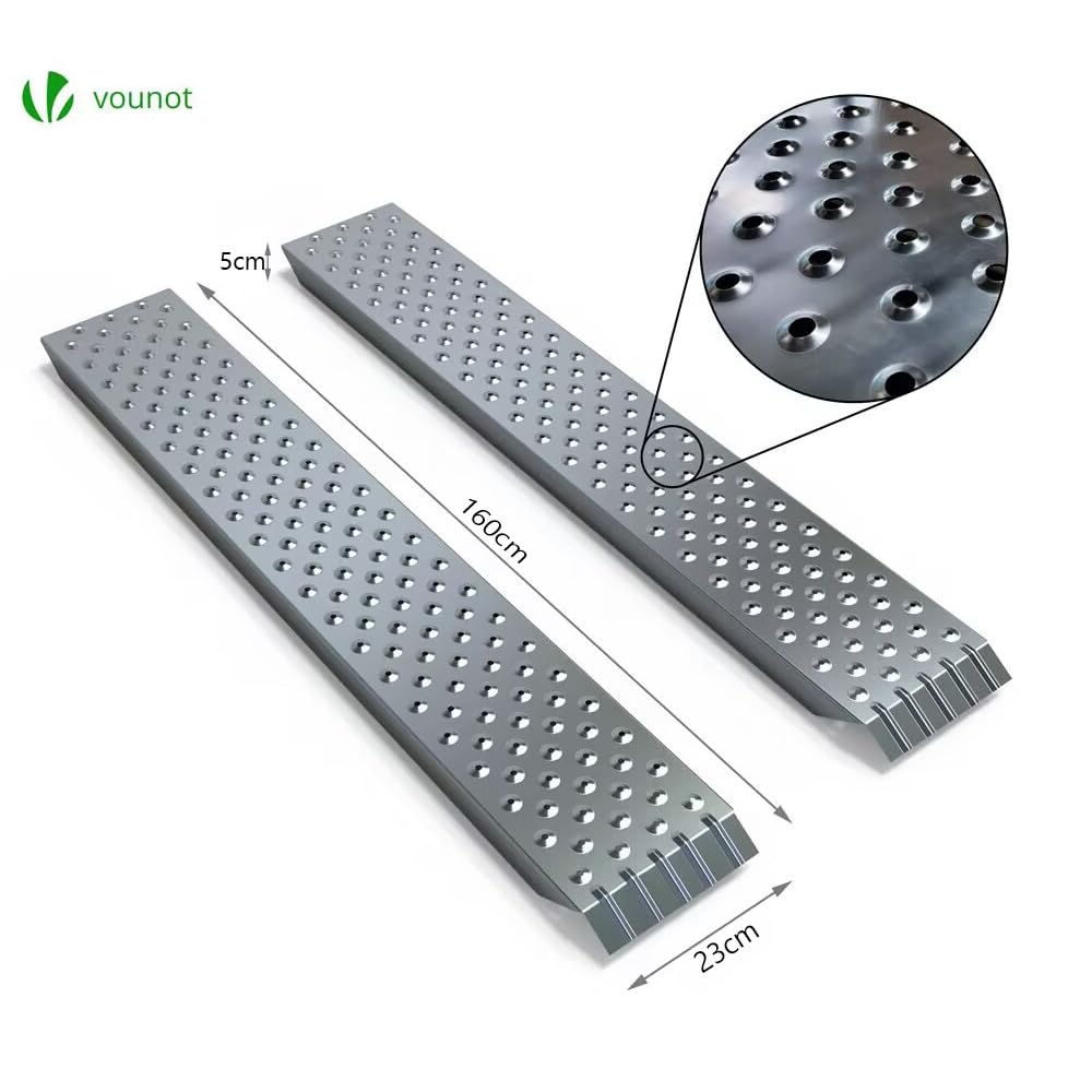 VOUNOT® Loading Ramps, Set of 2 Heavy Duty Steel Ramps, for Van, Lawnmower, ATV, Quad Motorcycle, Capacity 400 kg, 160 x 23 x 5 cm
