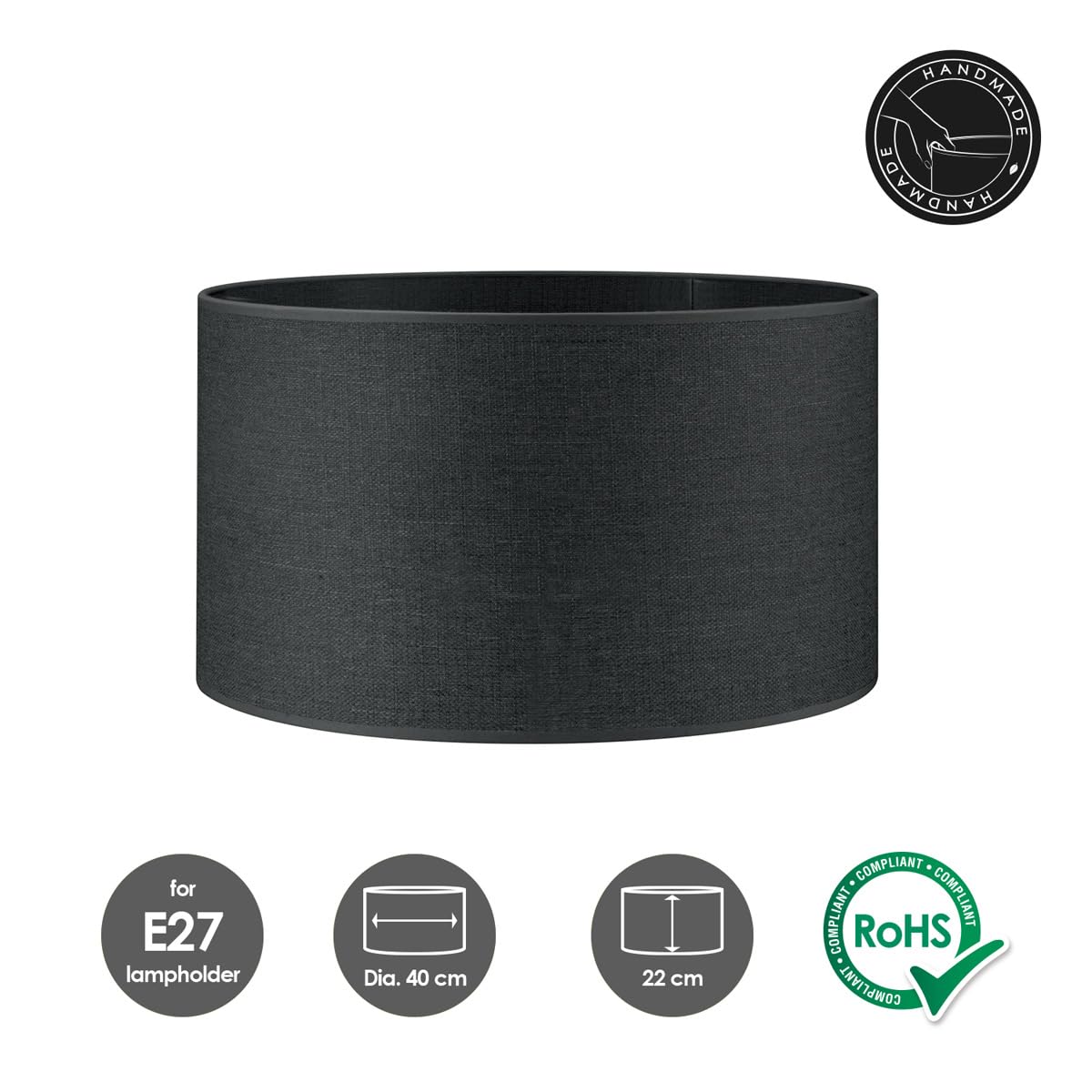 Home Sweet Home Modern Canvas Lampshade | Cylinder | 40/40/22 cm | Dark Grey | Fabric Cotton Lampshade | for E27 Lamp Socket | RoHS Tested | Suitable