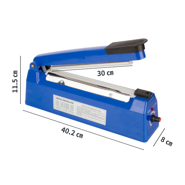 Heat Sealer, Impulse Plastic Bag Sealer, Manual Seal Food Packing Machine, Heat Sealing Applicable with Replacement Kit, Metal/ABS 350W (Blue, 8")