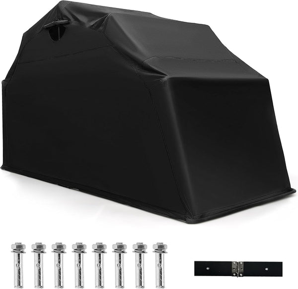 COSTWAY Large Motorcycle Tent, 342 x 137 x 193cm 600D Oxford Waterproof Motorbike Cover Shelter with Roll-up Mesh Windows & 8 Expansion Bolts, Folding Motorcycle Storage Shed