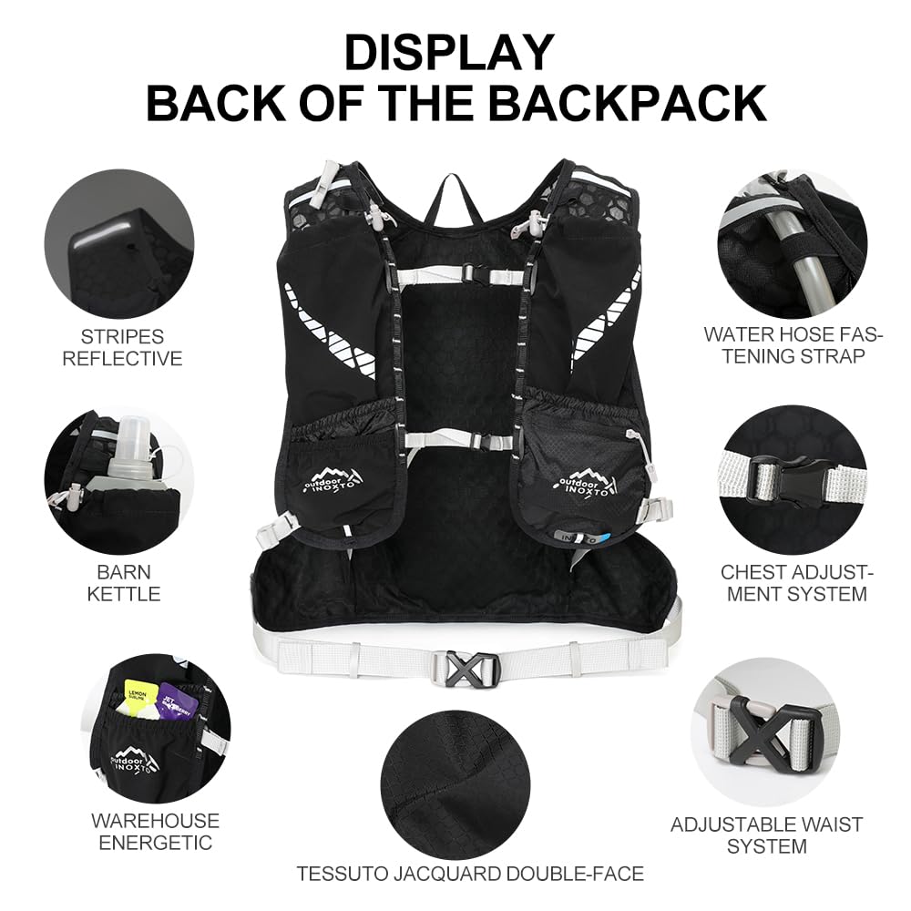 INOXTO running water bag vest backpack with 1.5L water bladder hydration pack backpack suitable for running, cycling, mountain climbing, camping for