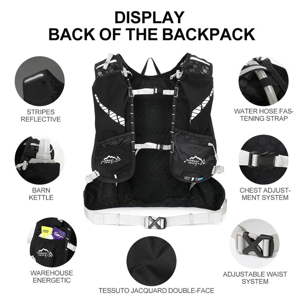 INOXTO running water bag vest backpack with 1.5L water bladder hydration pack backpack suitable for running, cycling, mountain climbing, camping for