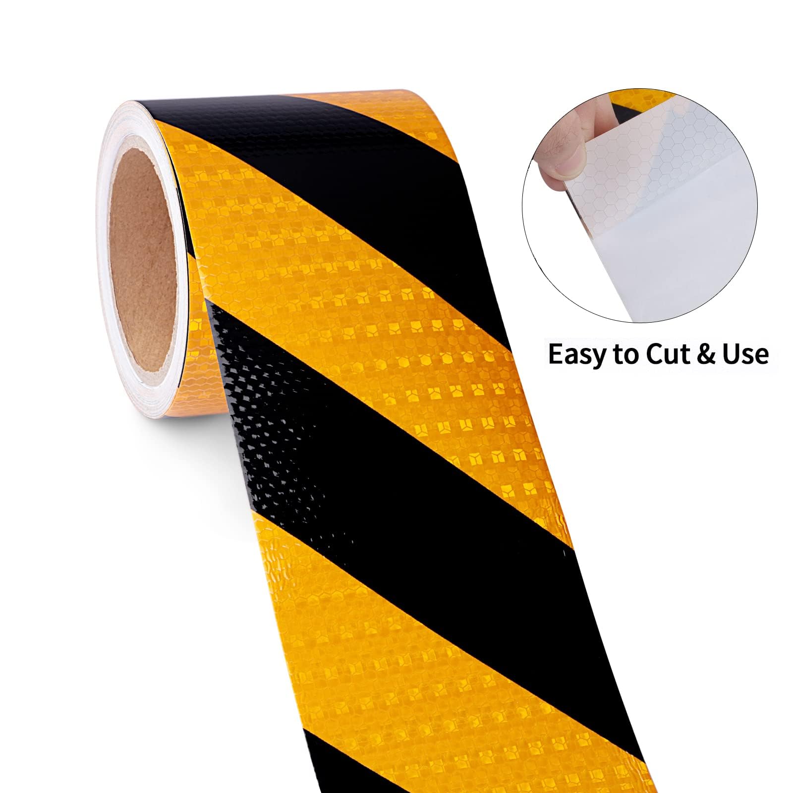 XFXIA Reflective Tape - Yellow & Black, 10cm x 20m, Waterproof, Self-Adhesive Warning Tape for Vehicles, Cars, Trailers, Outdoors