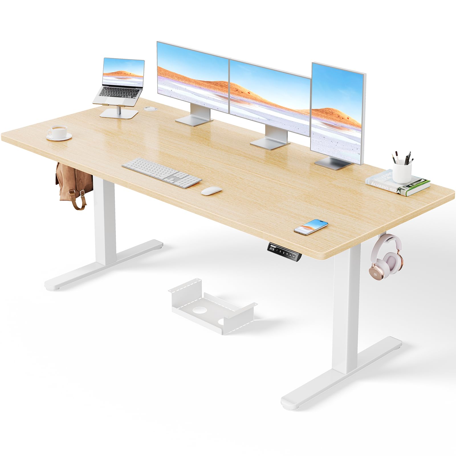 ErGear Electric Standing Desk-160 x 80 cm-100kg Load Capacity Height Adjustable Desk with Advanced Brushless Motor, Quiet Operation, Sturdy Metal Frame,Four-part Tabletop