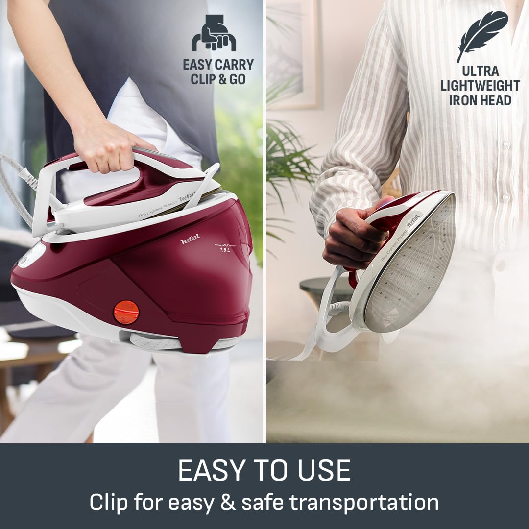 Tefal ProExpress Protect Steam Generator Iron, 7.5-Bar High Pressure, 560g/min Steam Boost, 135g/min Steam Output, No-Setting Technology, Anti-Drip Protection, 1.8 Litre, Blue & White,GV9224