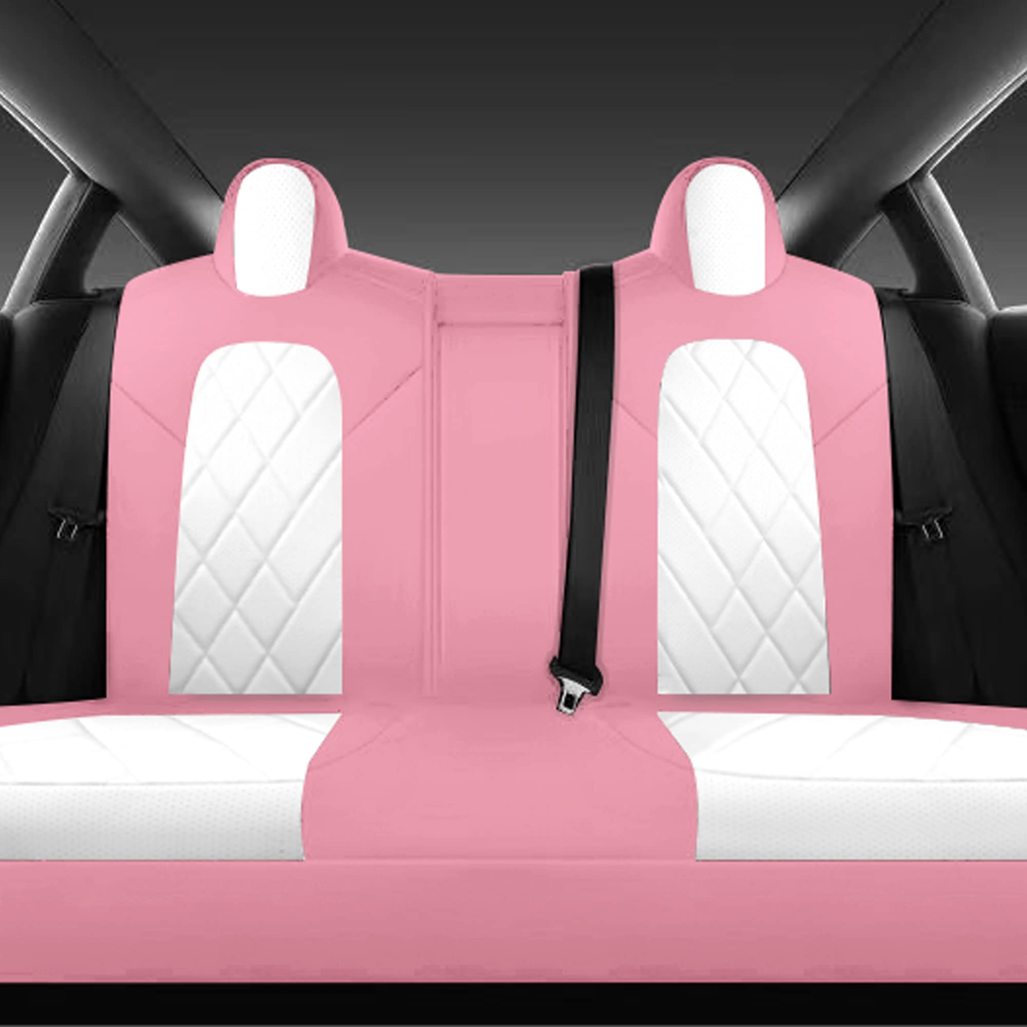 Tapha Faux Leather Seat Cover Set for Tesla Model 3 2017-2022, Breathable and Water-Resistant, Include Seat Covers for Front and Rear Seats (White/Grey)