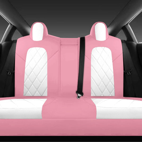 Tapha Faux Leather Seat Cover Set for Tesla Model 3 2017-2022, Breathable and Water-Resistant, Include Seat Covers for Front and Rear Seats (White/Grey)