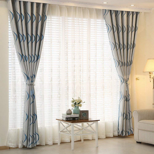 2 Panels Set Modern Striped Curtains for Living Room (Blue, 2 x 66x84 Inch)
