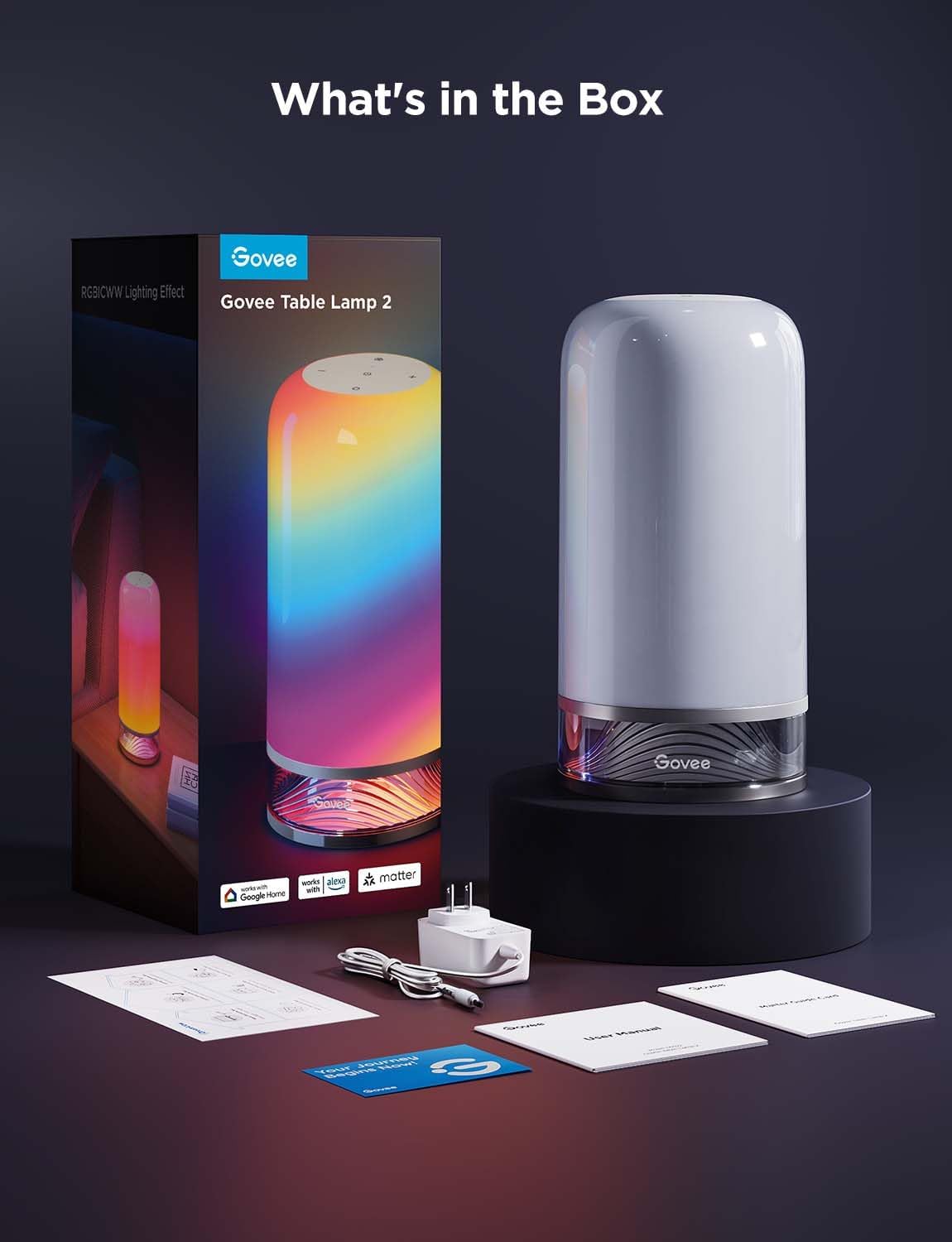 Govee Bedside Touch Table Lamp, Night Light Kids LED RGBICWW Works with Matter and Alexa, Music Sync, 64 Scene Modes, Timer, 2700-6500K Night Lamp for Bedroom, Kids, Living Room Decor(Corded Electric)