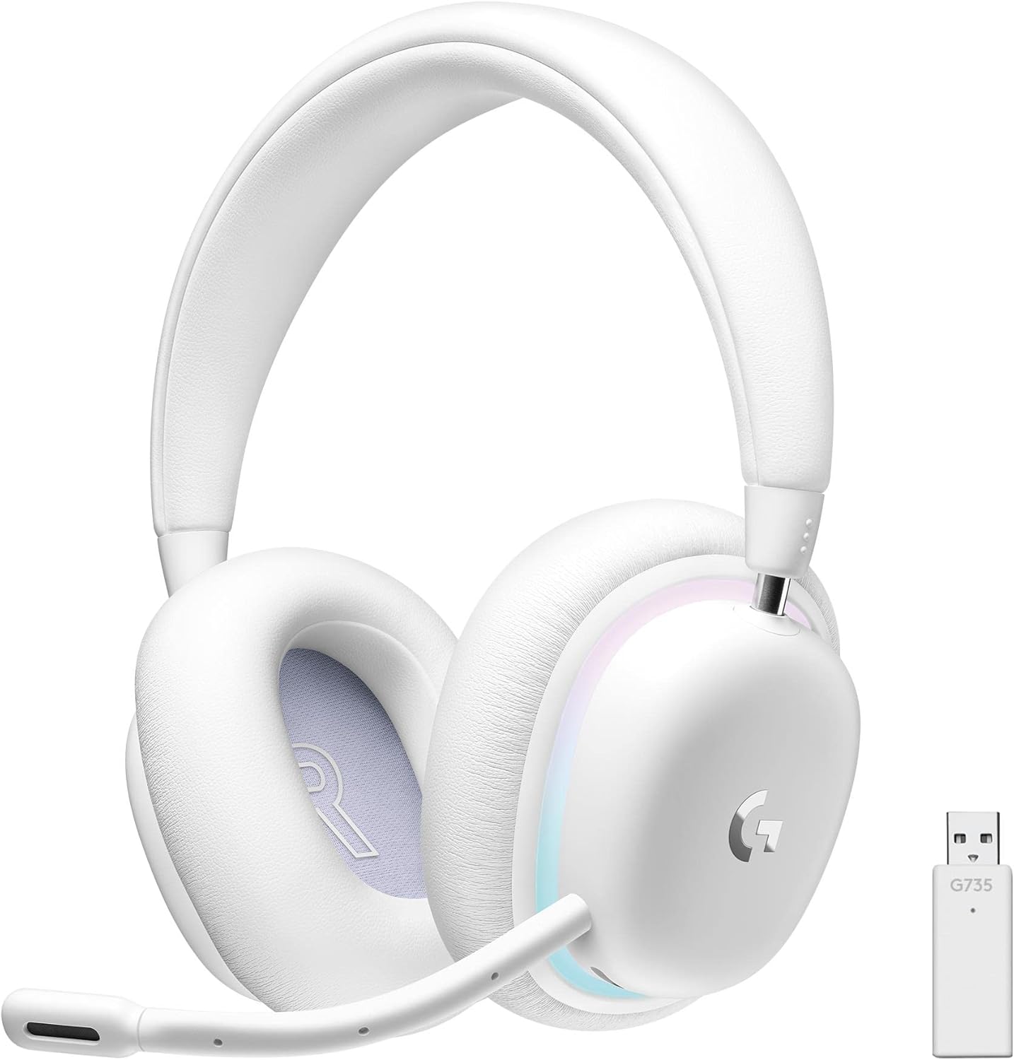 Logitech G G735 Wireless Gaming Headset, Customisable LIGHTSYNC RGB Lighting, LIGHTSPEED, Bluetooth, Detachable Microphone, Compatible with PC & Mac - White