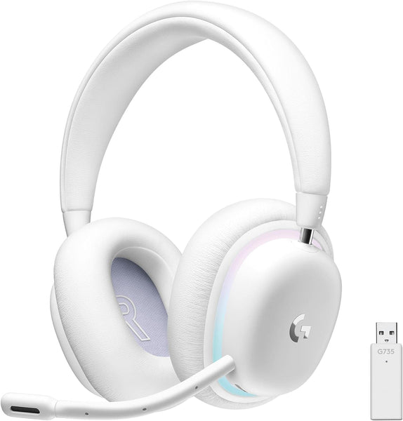 Logitech G G735 Wireless Gaming Headset, Customisable LIGHTSYNC RGB Lighting, LIGHTSPEED, Bluetooth, Detachable Microphone, Compatible with PC & Mac - White