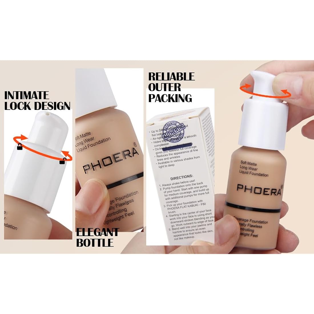 ABRUS® - PHOERA Foundation, Full Coverage Foundation, Soft Matte, Oil Control Concealer, Foundation Makeup Flawless Cream Smooth Long Lasting 24HR Waterproof and Blendable 30ml (#104 Buff Beige)