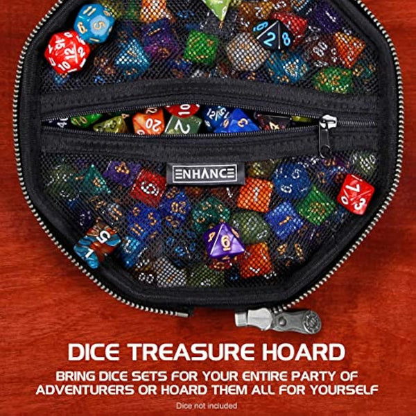 ENHANCE DnD Dice Tray and Case - Collector's Edition DnD Dice Holder up to 150 D&D Shakers with Hard Shell Exterior and Protective Soft Interior - Rolling Tray Perfect for Game Night (Dragon Red)